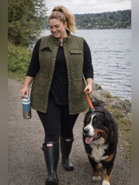 Emery Rose lightweight Quilted vest in Olive